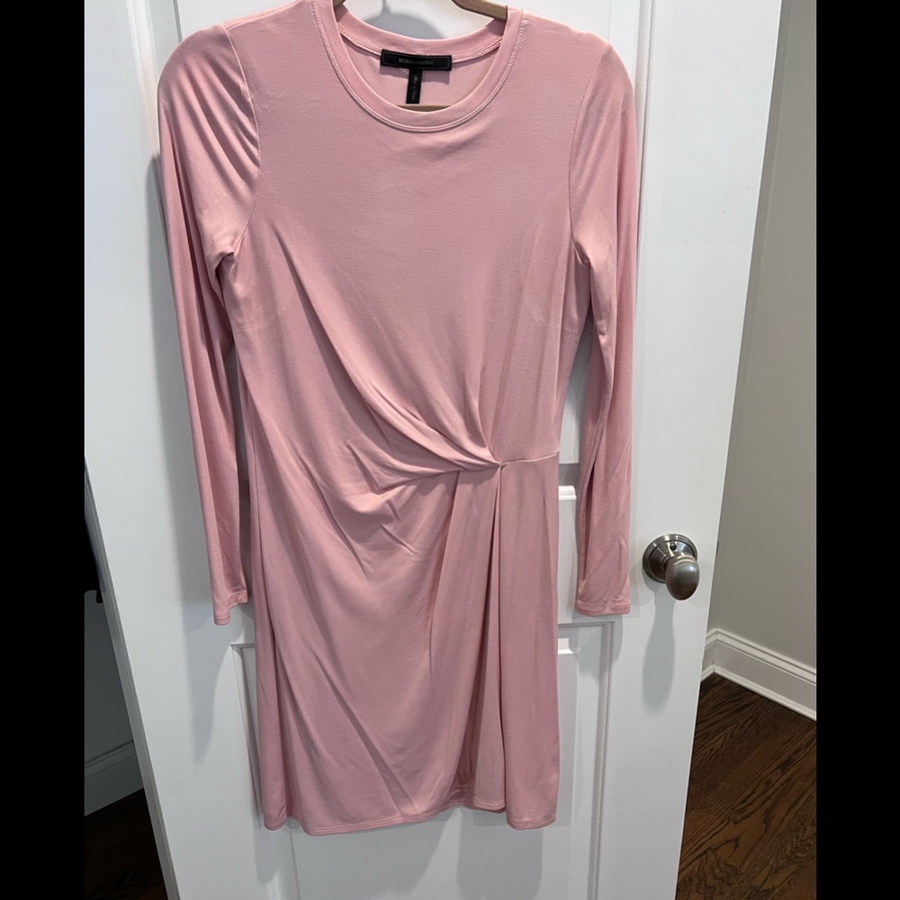 BCBG baby pink long sleeve comfy dress simple design worn 2x